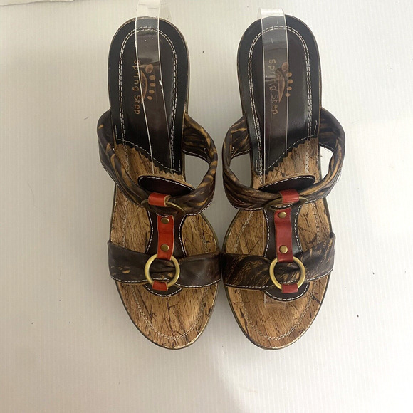Spring‎ Step Genevieve Wedge Sandals Womens Sz 8.5 Brown Leather - Picture 1 of 10